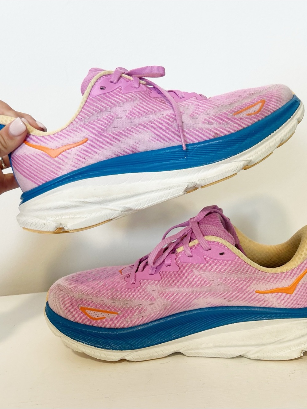 Hoka Clifton 9 Women's Running Shoes Pink and Navy Blue - Picture 7 of 11